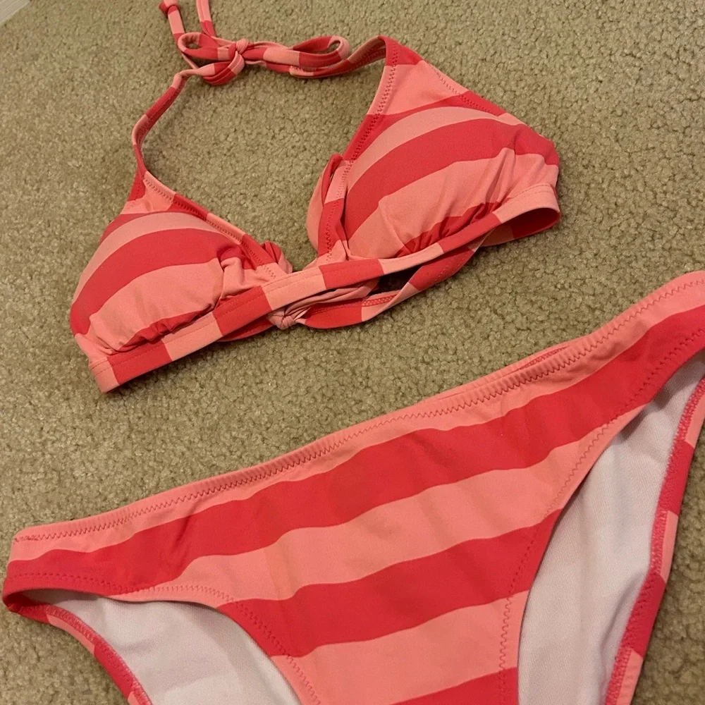 Ing Pink and Red Striped Bikini - Picture 2 of 6